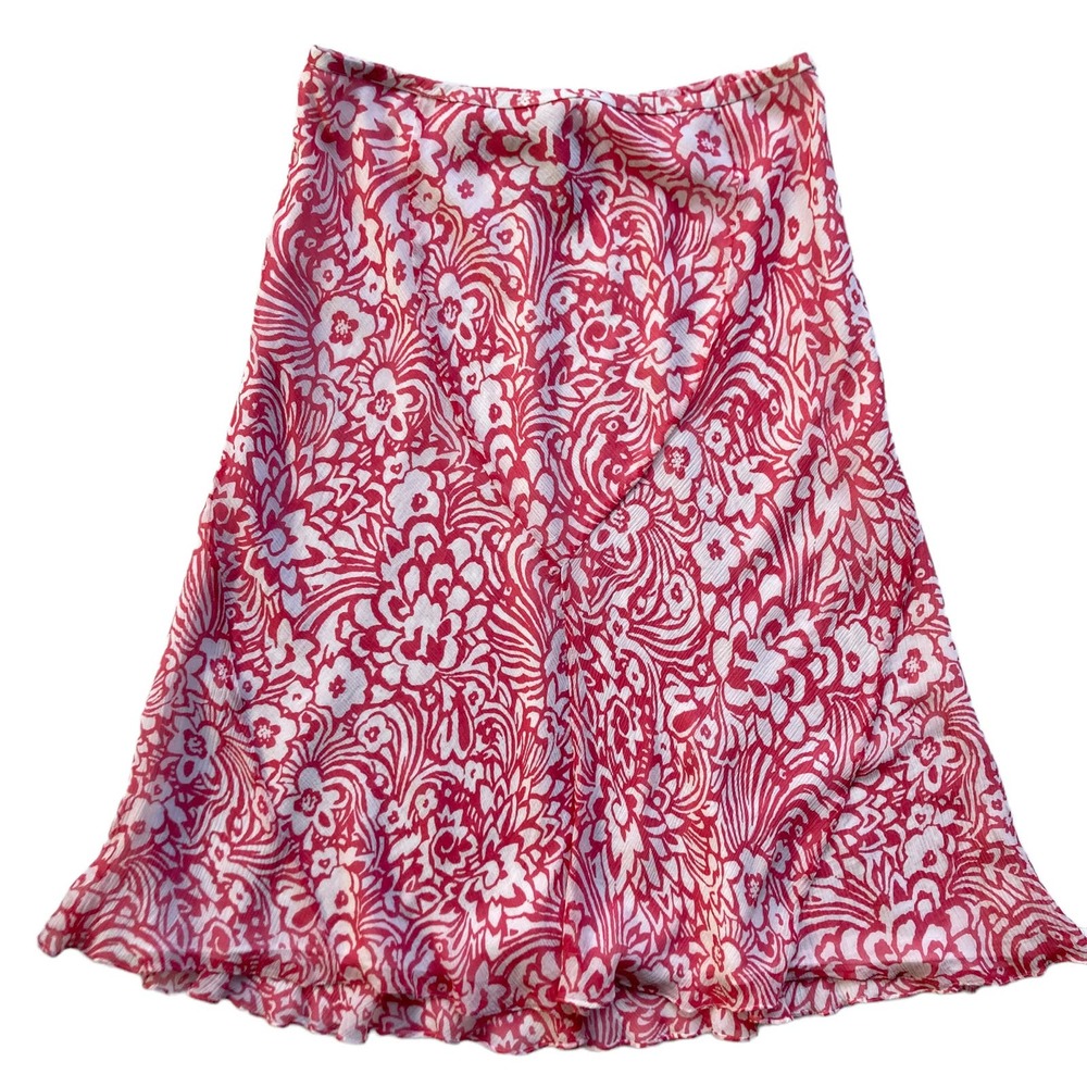 Jones New York Spring Floral Print Silk Skirt Size M Pink White
